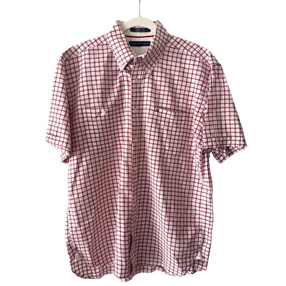 Tommy Hilfiger Men's Red Check Short Sleeve Button Down - Picture 1 of 8
